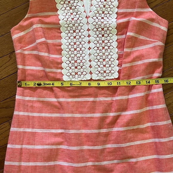 Talbots Coral Striped Linen Blend Shift Dress Pockets 2 - Picture 8 of 15